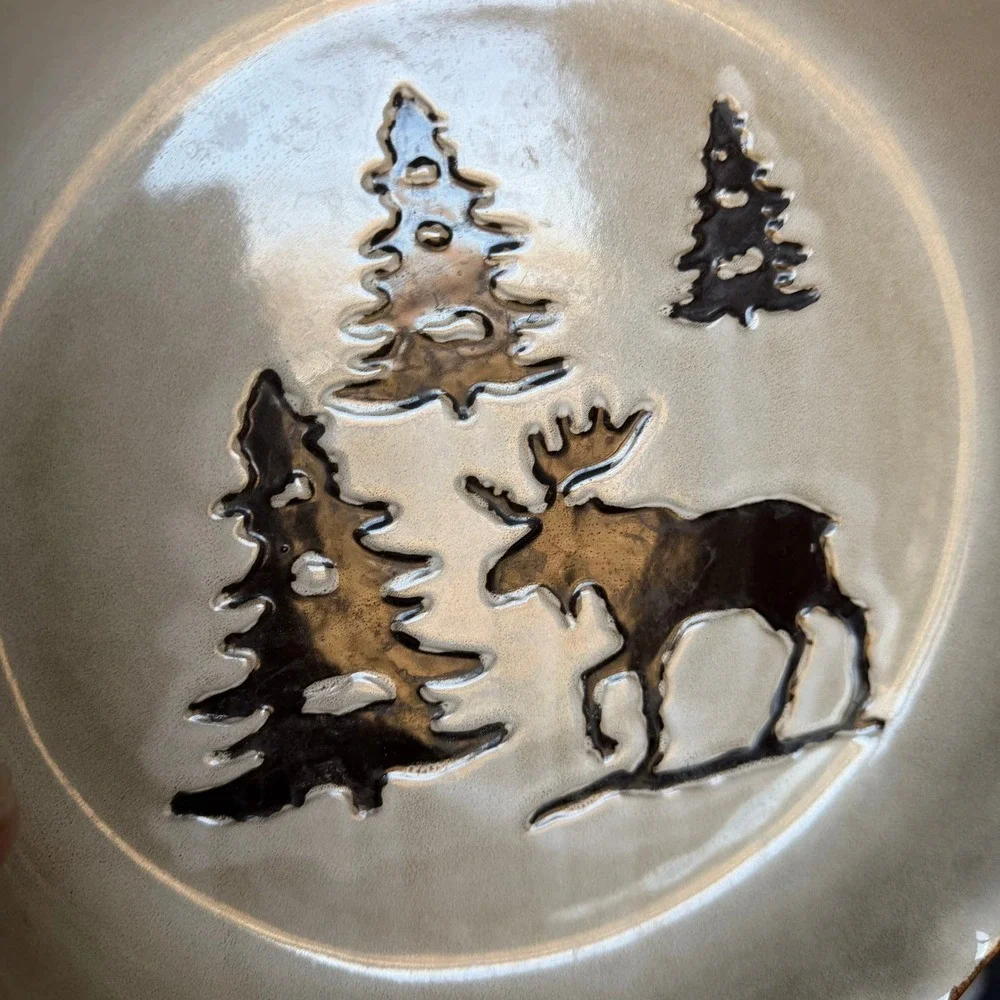 Woodland Collection Moose Pine Tree Ceramic Pie Dish 10.5